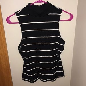 black and white striped turtleneck tank